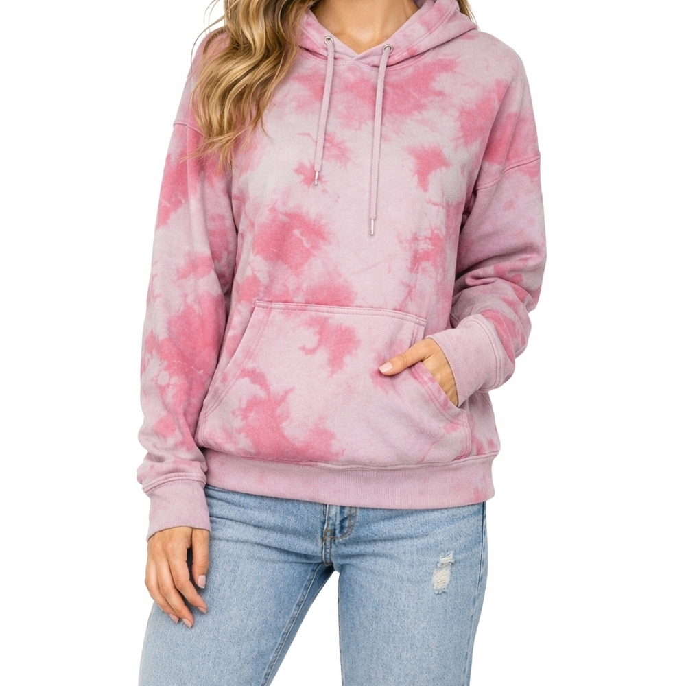 Free People Movement Hoodie Large Gray Pink Tie Dye Oversized Athleisure Pullove